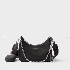 Prada Black Crossbody Bag with Silver Chain Nylon Re-edition